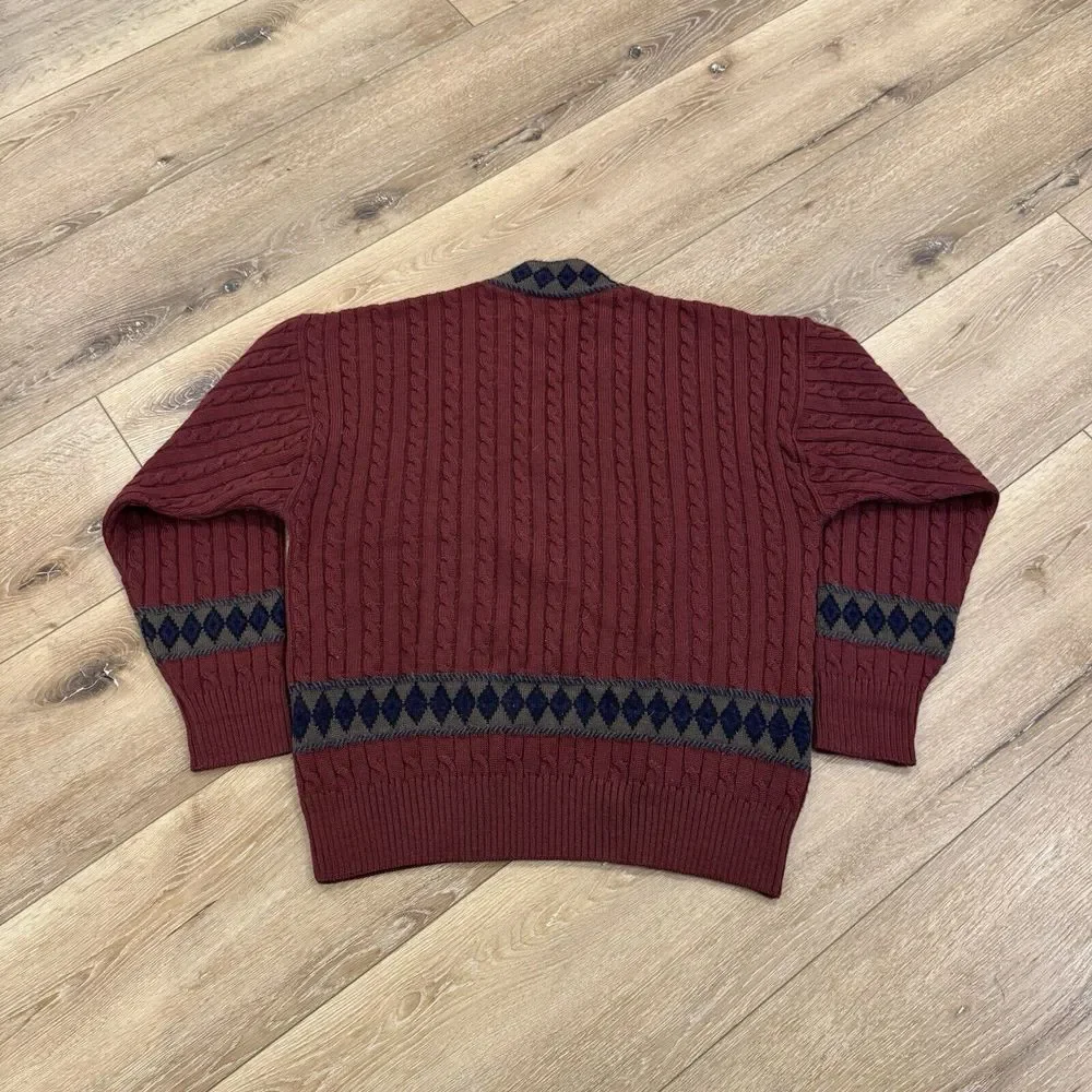 Vintage Timberland Sweater Mens M V-Neck Wool Italy Tennis Cable Knit 90s Preppy